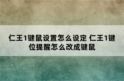 仁王1键鼠设置怎么设定 仁王1键位提醒怎么改成键鼠